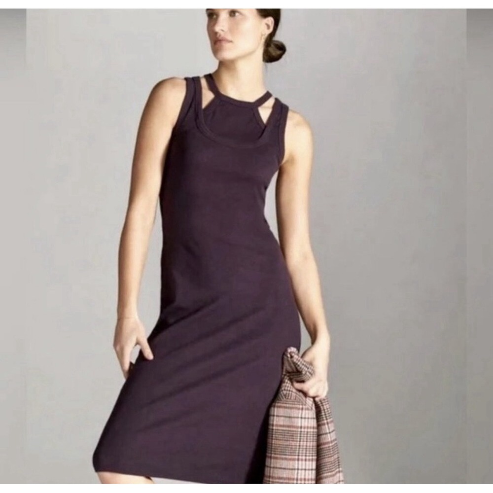T.La for Anthropologie Brown Sleeveless Midi Dress Back Cutout Stretch Small